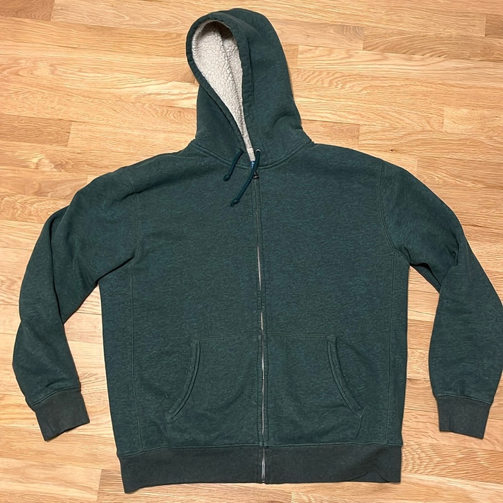 J CREW double brushed fleece Sherpa lined hoodie jacket zip mens large sweater